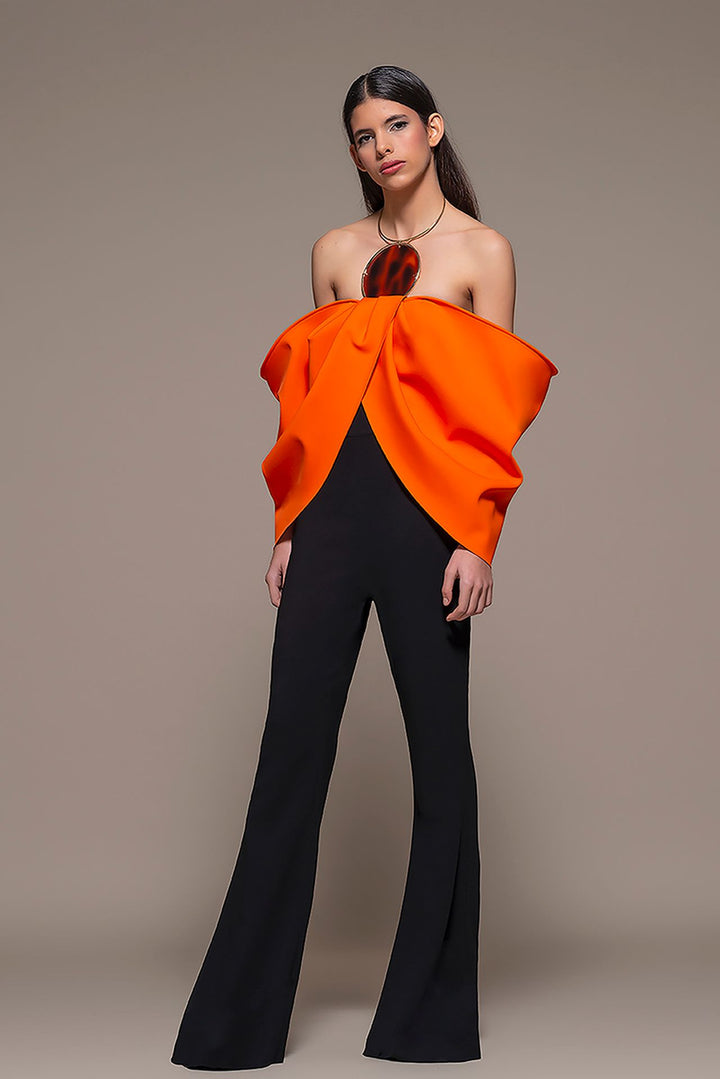 Off-The-shoulder Bodice and Flared Pants