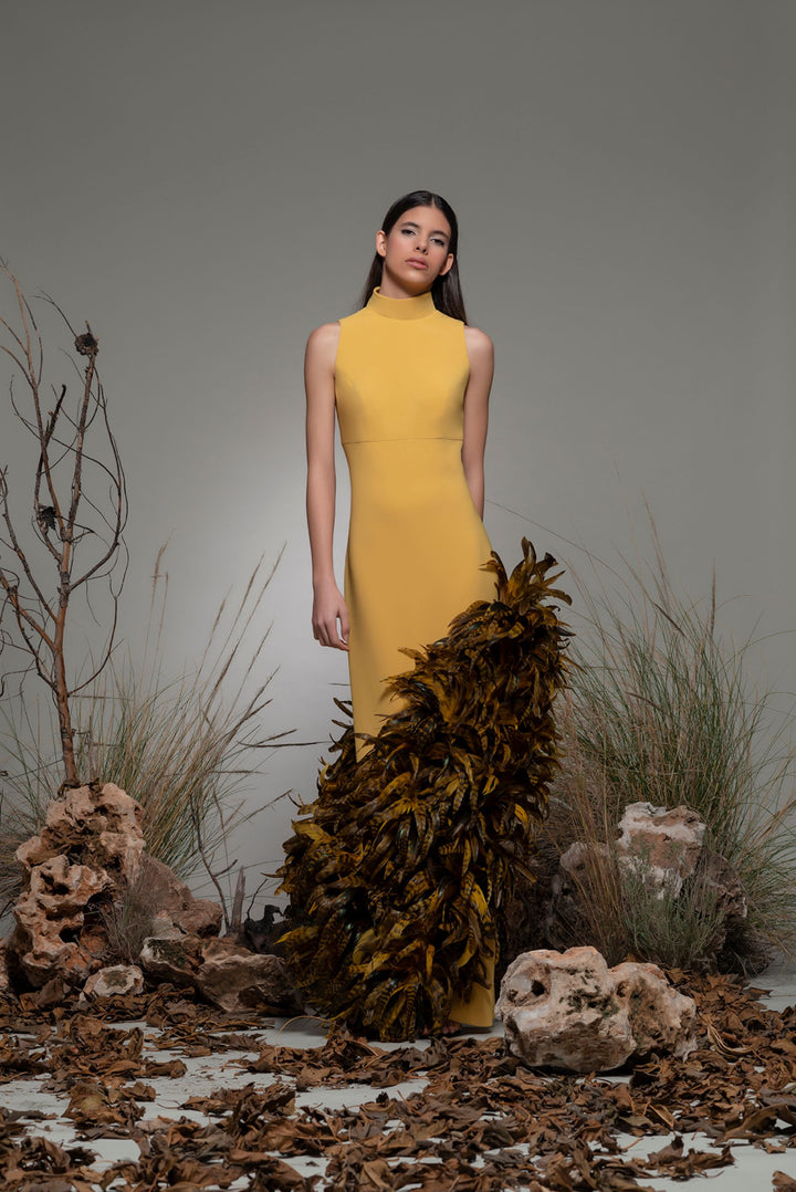 Sleeveless Column Dress with Feathers