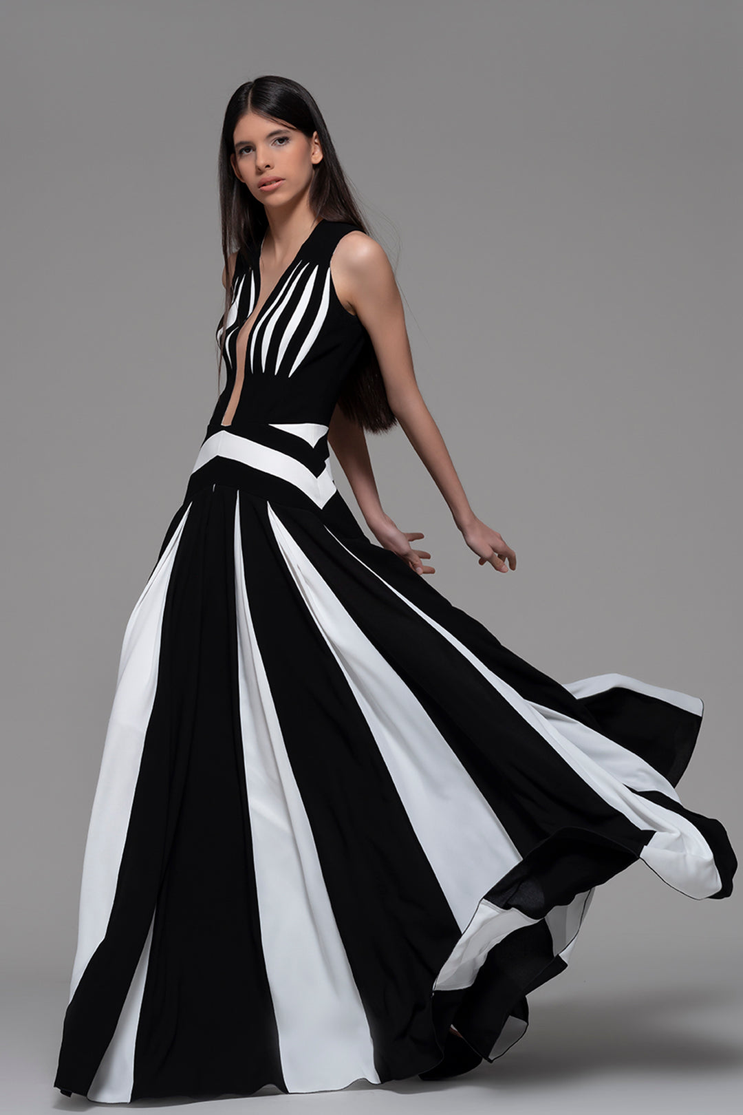 Sleeveless Striped A-line Flared Dress