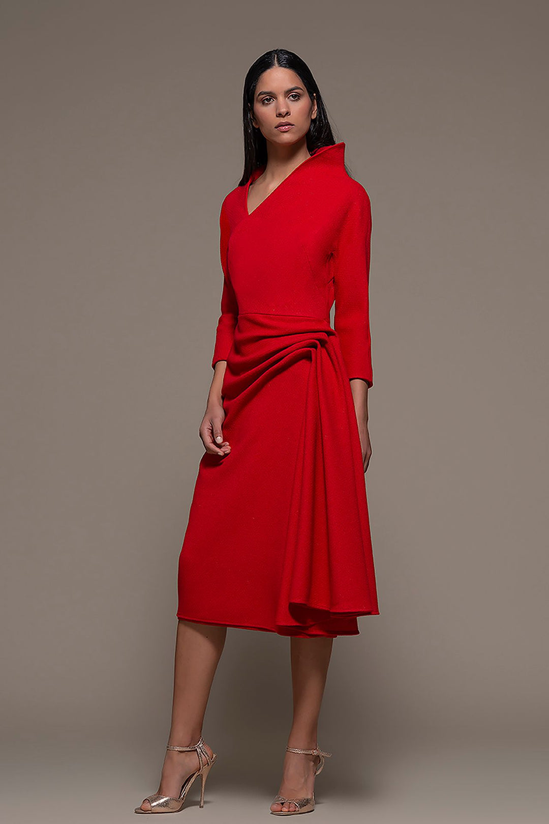 long sleeve draped midi dress Plum Long Sleeve Draped Midi Dress shopaleena