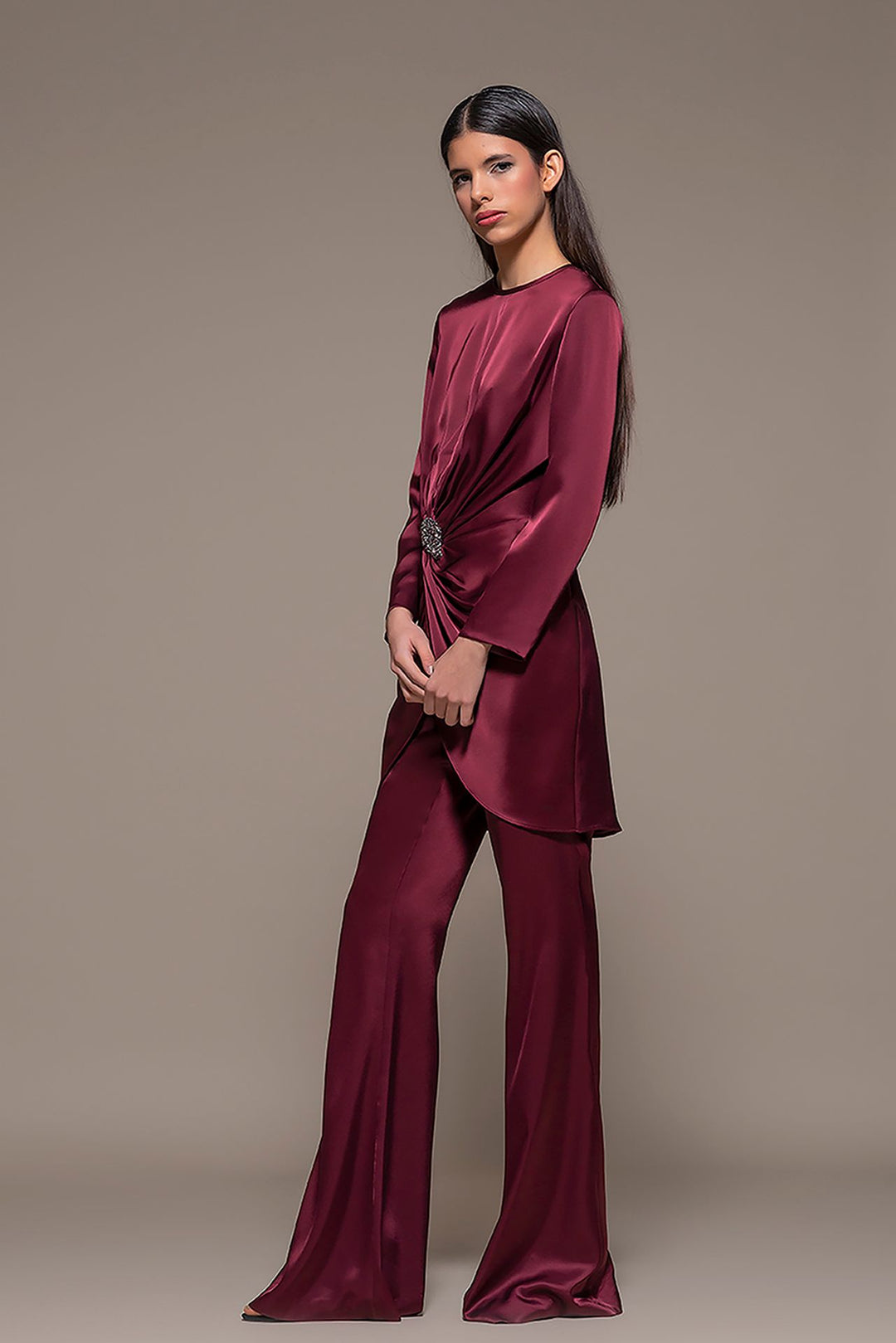 Long Draped Top with Flared Pants
