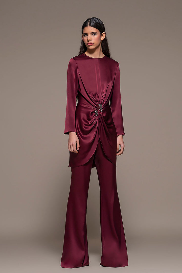 Long Draped Top with Flared Pants