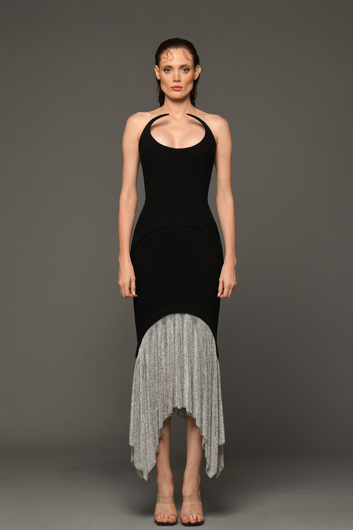 Strapless Crepe Midi Dress