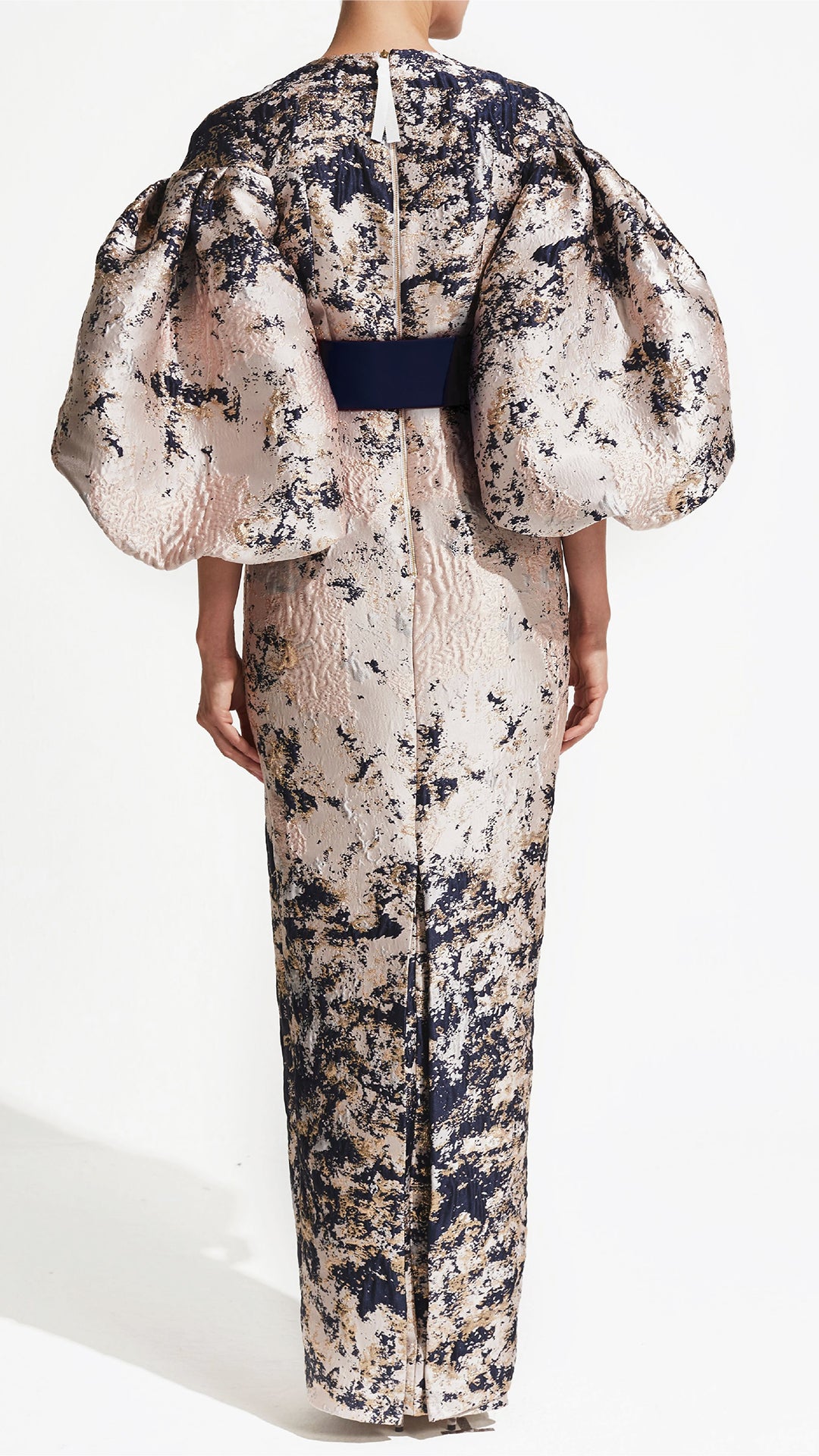 Printed Column Dress with Puffy Sleeves