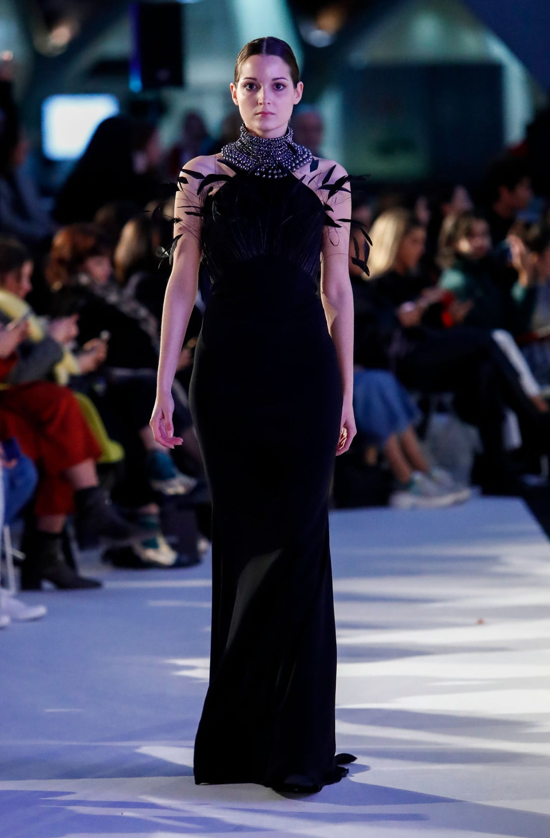 halter neck column dress Blue Embellished Halter Neck Open Back Column Gown