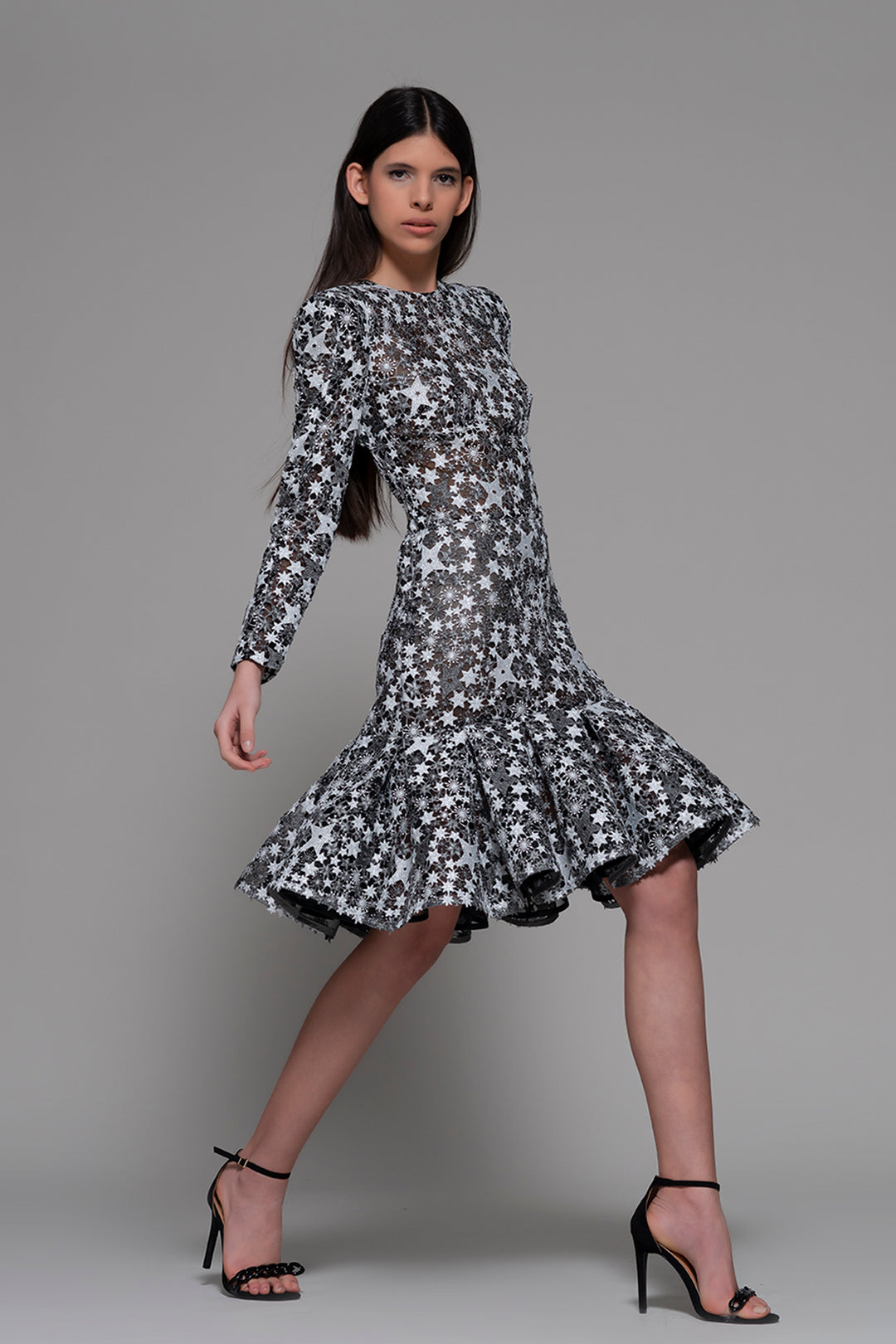 Long-Sleeved Short Dress with stars