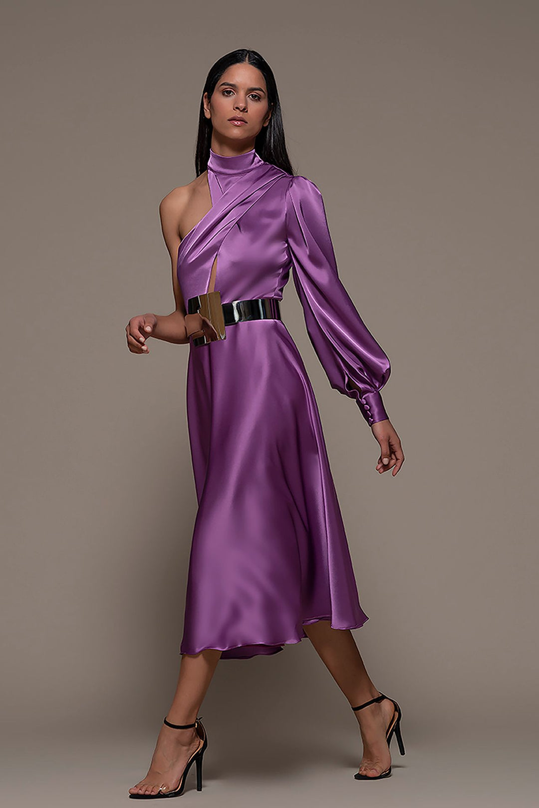 purple one shoulder midi dress One-Shoulder Midi Dress