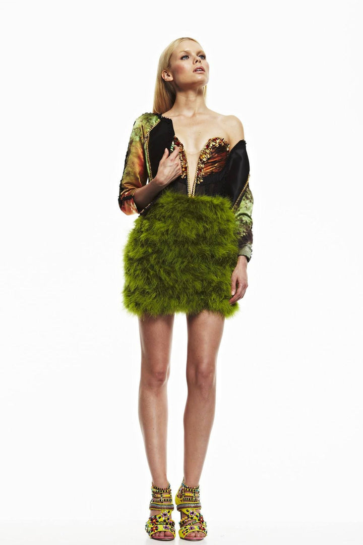 Strapless Fur Mini Dress with Jacket