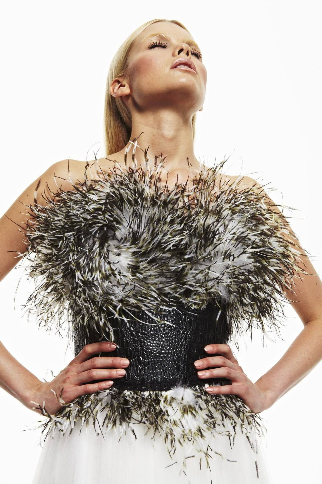 Strapless A-line Dress with Feathers