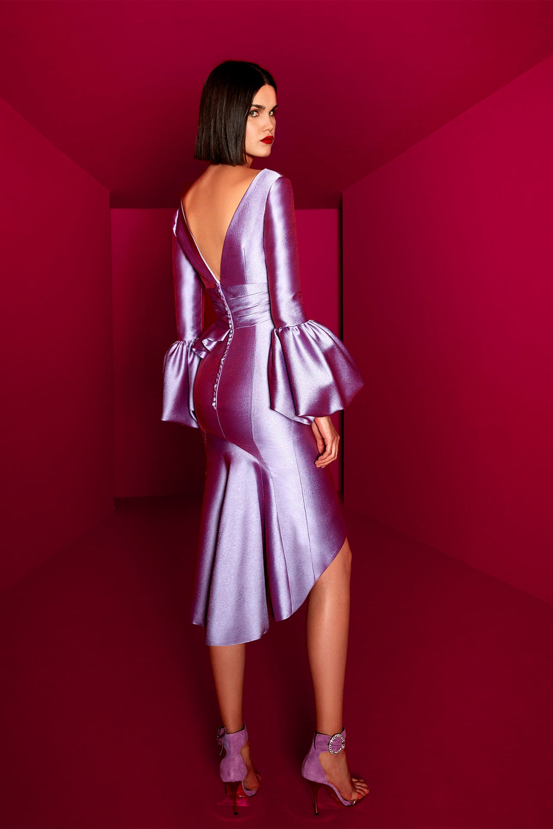 Jacquard Long-Sleeved Fitted Midi Dress Lilac / FR 40 Jacquard Long-Sleeved Fitted Midi Dress Lilac / FR 40