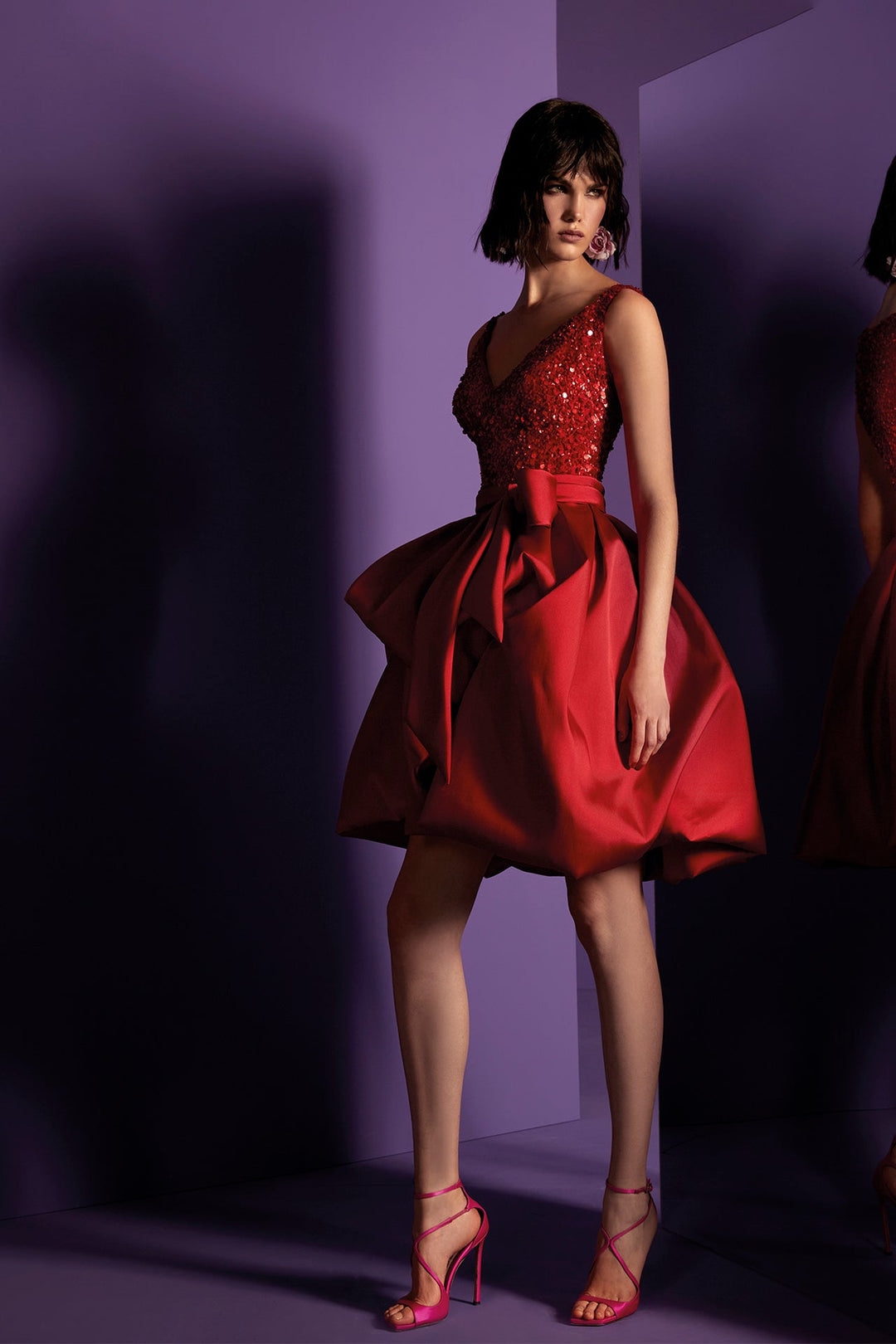 Mikado Sleeveless Short Dress with Sequins Red / FR 46 Mikado Sleeveless Short Dress with Sequins Red / FR 46