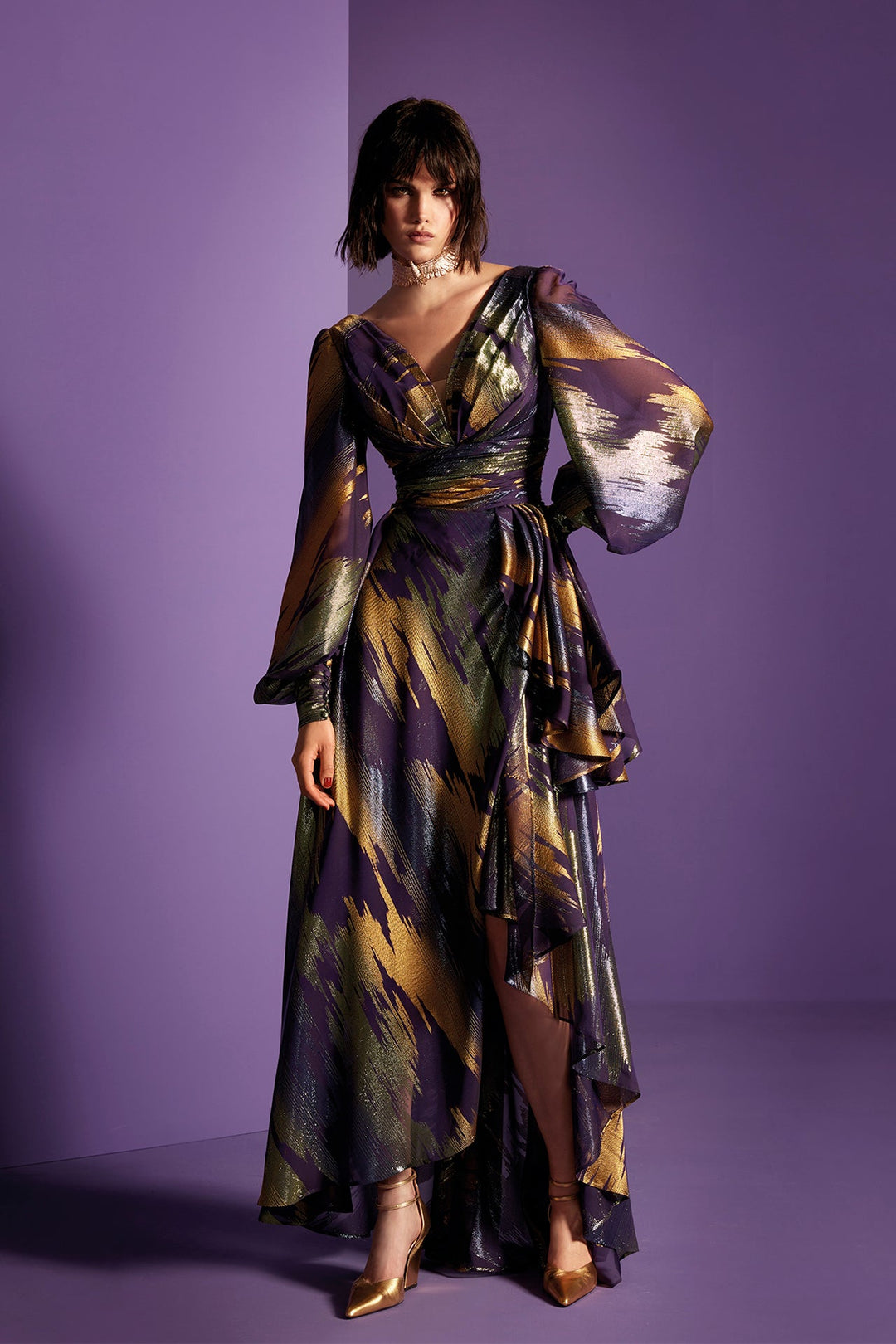 lurex long sleeve dress Metallic Lurex Knit Long Sleeve Maxi Dress Bronze / Small