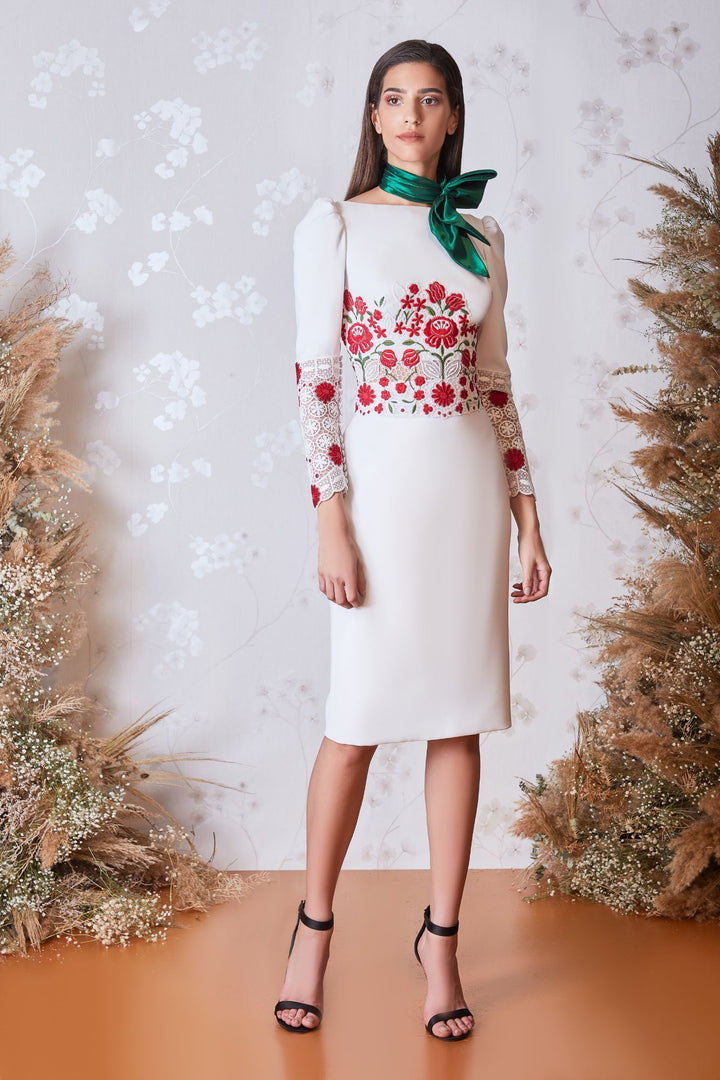Floral Embroidered Top with Midi Skirt