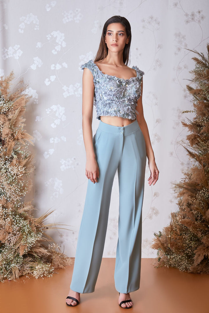 Embroidered Sleeveless Top with Straight-Cut Pants
