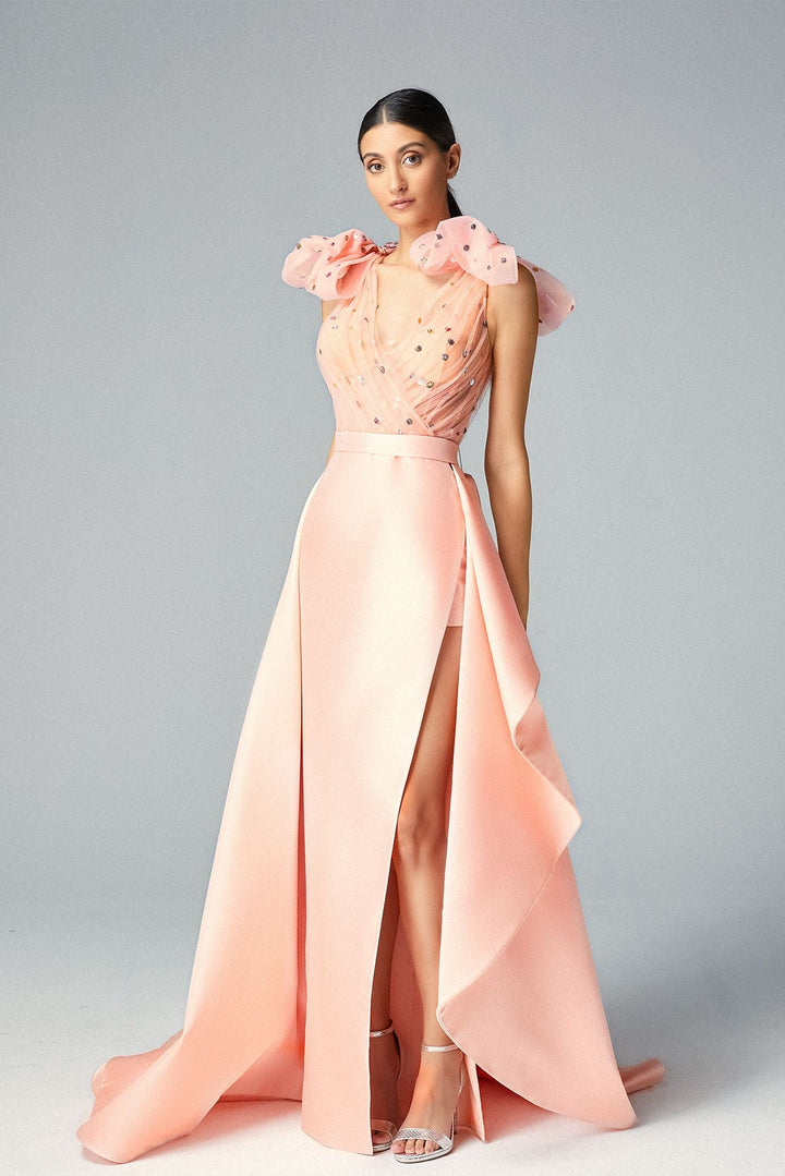 Tulle and Mikado Fitted Dress with Overskirt