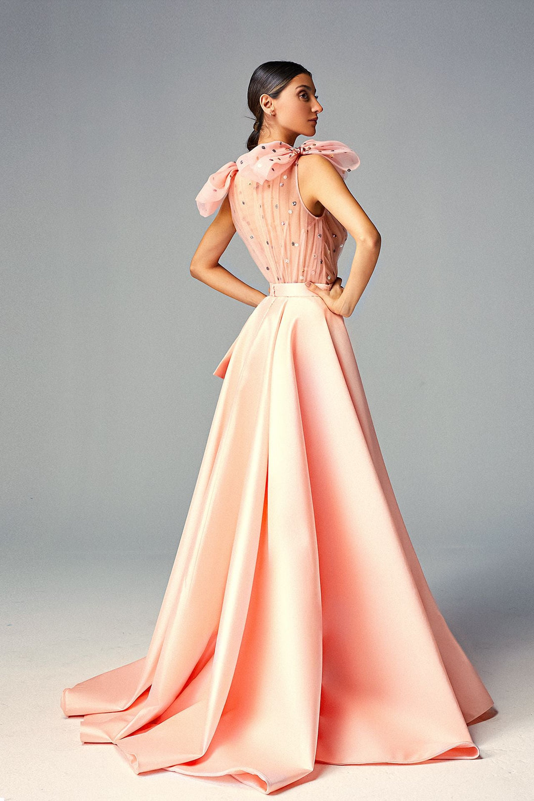 Tulle and Mikado Fitted Dress with Overskirt