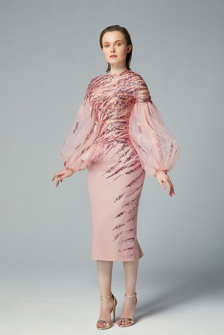 Tulle Midi Dress with Sequin Embroidery