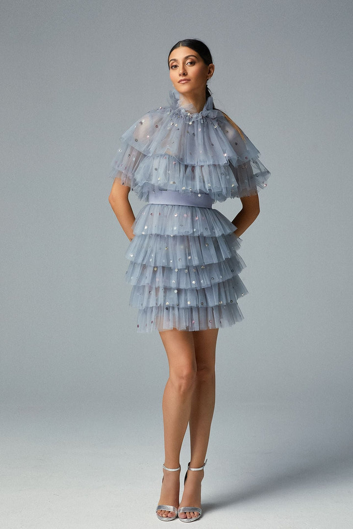 Ruffled Tulle Short Dress