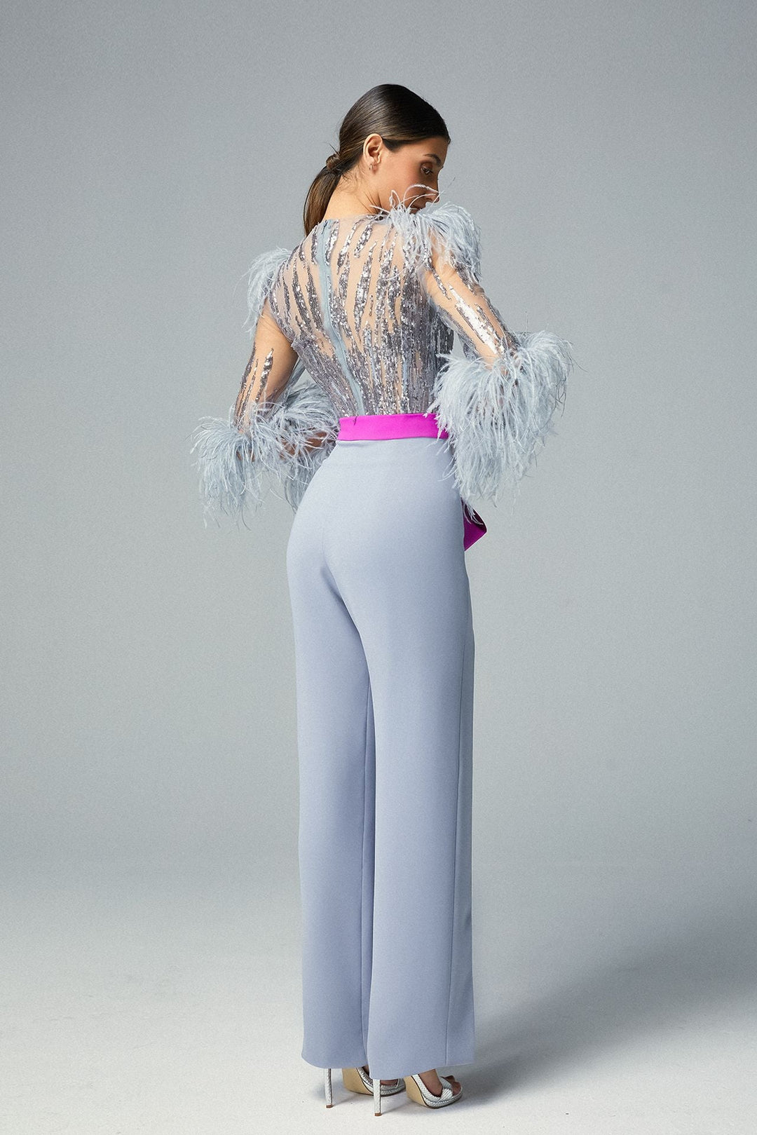 Jumpsuit with Sequined Top and Flared Pants