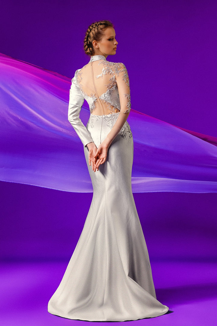 Long-Sleeved Lurex and Tulle Mermaid Dress