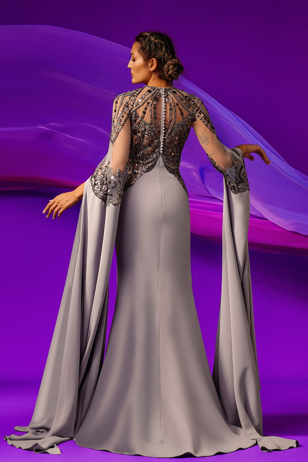 straight cut evening dresses Elegant straight-cut evening dress crafted from crepe, featuring cross-back straps adorned with intricate hand embroidery of pearls, stones, and refined beads! Code: MA003012