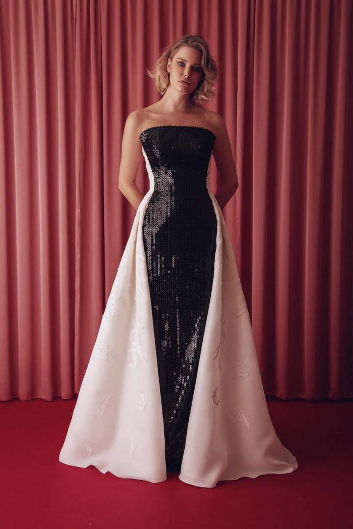 Sequined Strapless Dress with Cadi Overskirt