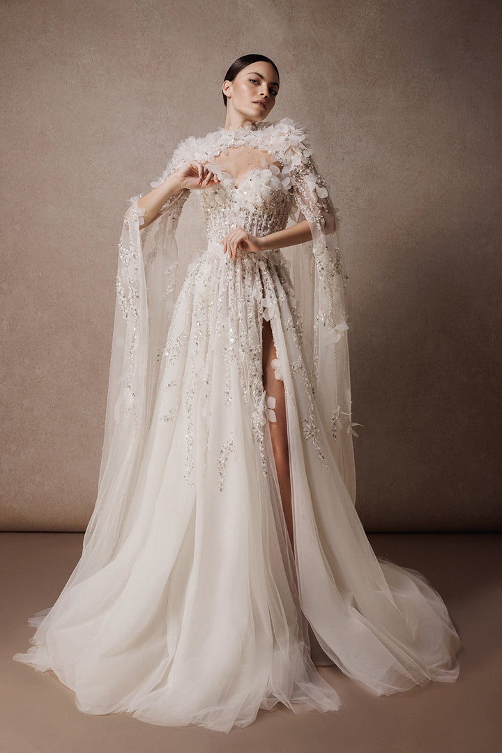 Tulle Embroidered Strapless A-line Dress with Bolero – M.R DESIGN