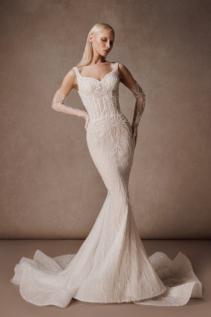 Sleeveless Tulle Embroidered Mermaid Dress