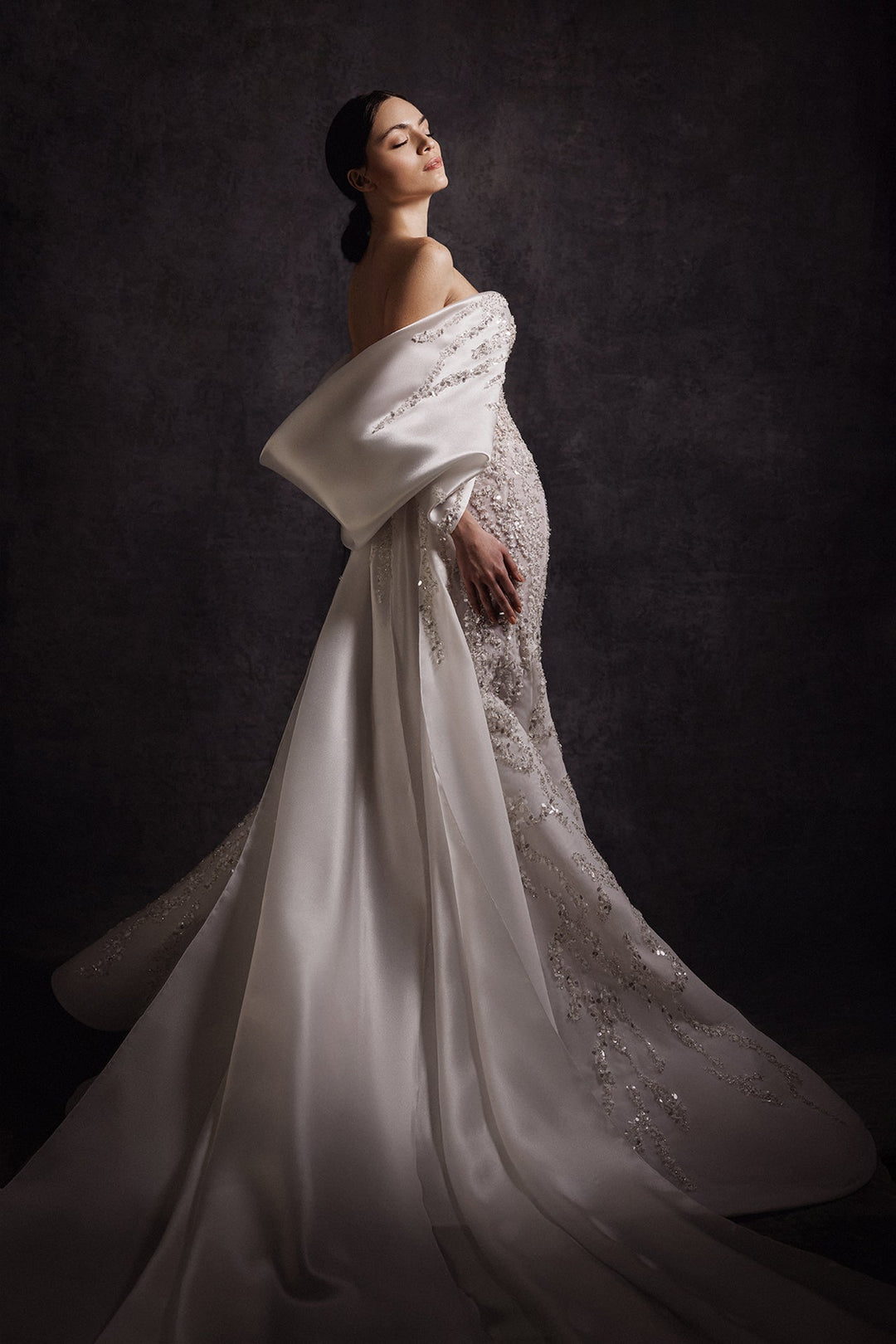 Embroidered Mermaid Dress with Triple Organza Cape M.R DESIGN Embroidered Mermaid Dress with Triple Organza Cape M.R DESIGN