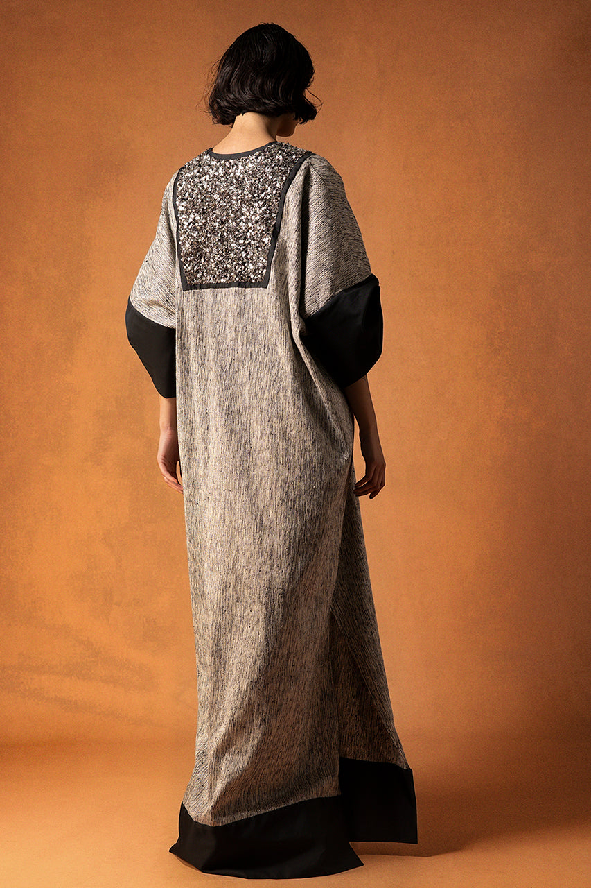 Silk Jacquard Kaftan with Beading