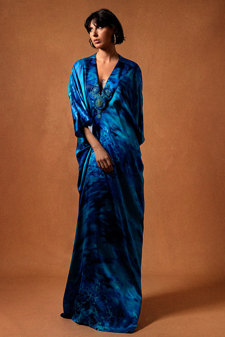 Printed Silk Satin Kaftan