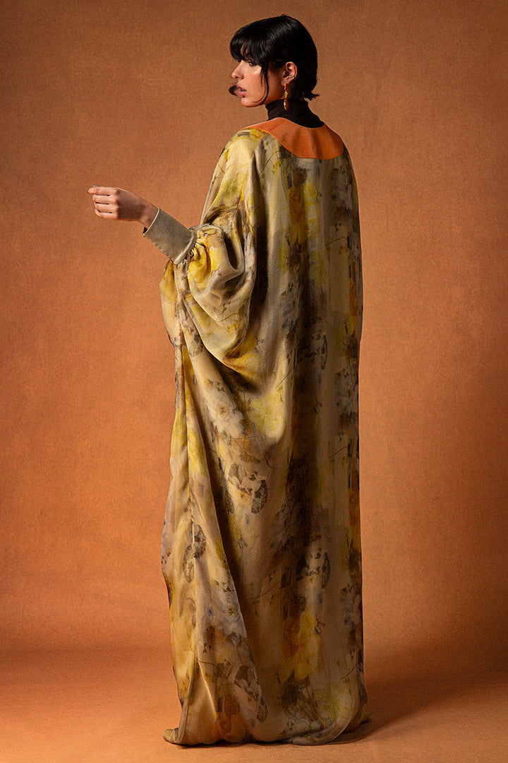 Printed Silk Organza Kaftan with Silk Taffeta