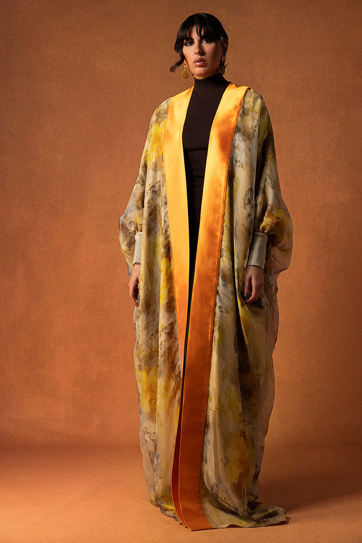 Printed Silk Organza Kaftan with Silk Taffeta