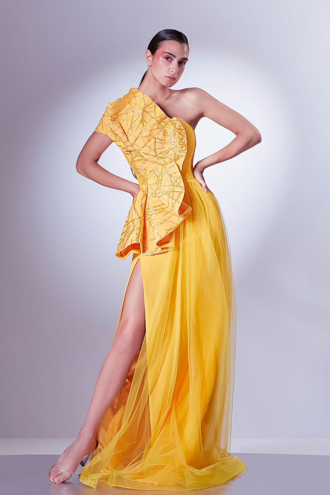 asymmetric tulle dress TULLE DAISY ASYMMETRIC A-LINE GOWN BY ANDREA & LEO COUTURE A1381 Bridal Hive