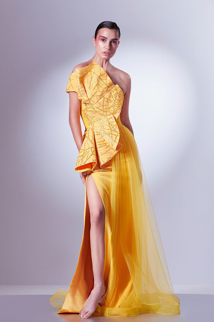 One-Shoulder Asymmetric Tulle Dress
