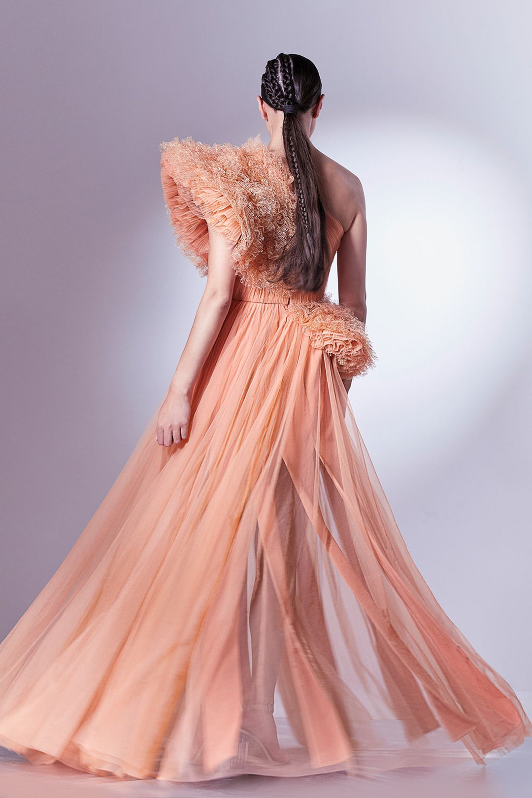One-Shoulder Tulle and Lace Dress