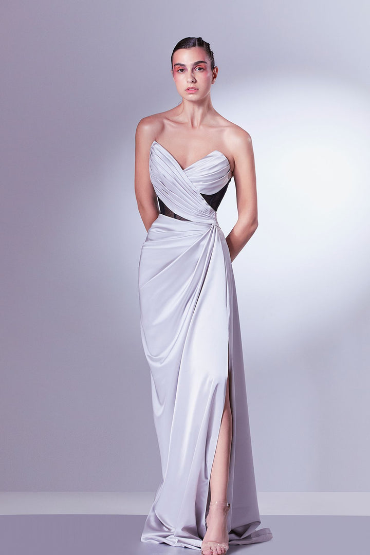 Strapless Satin Dress with Tulle Corset