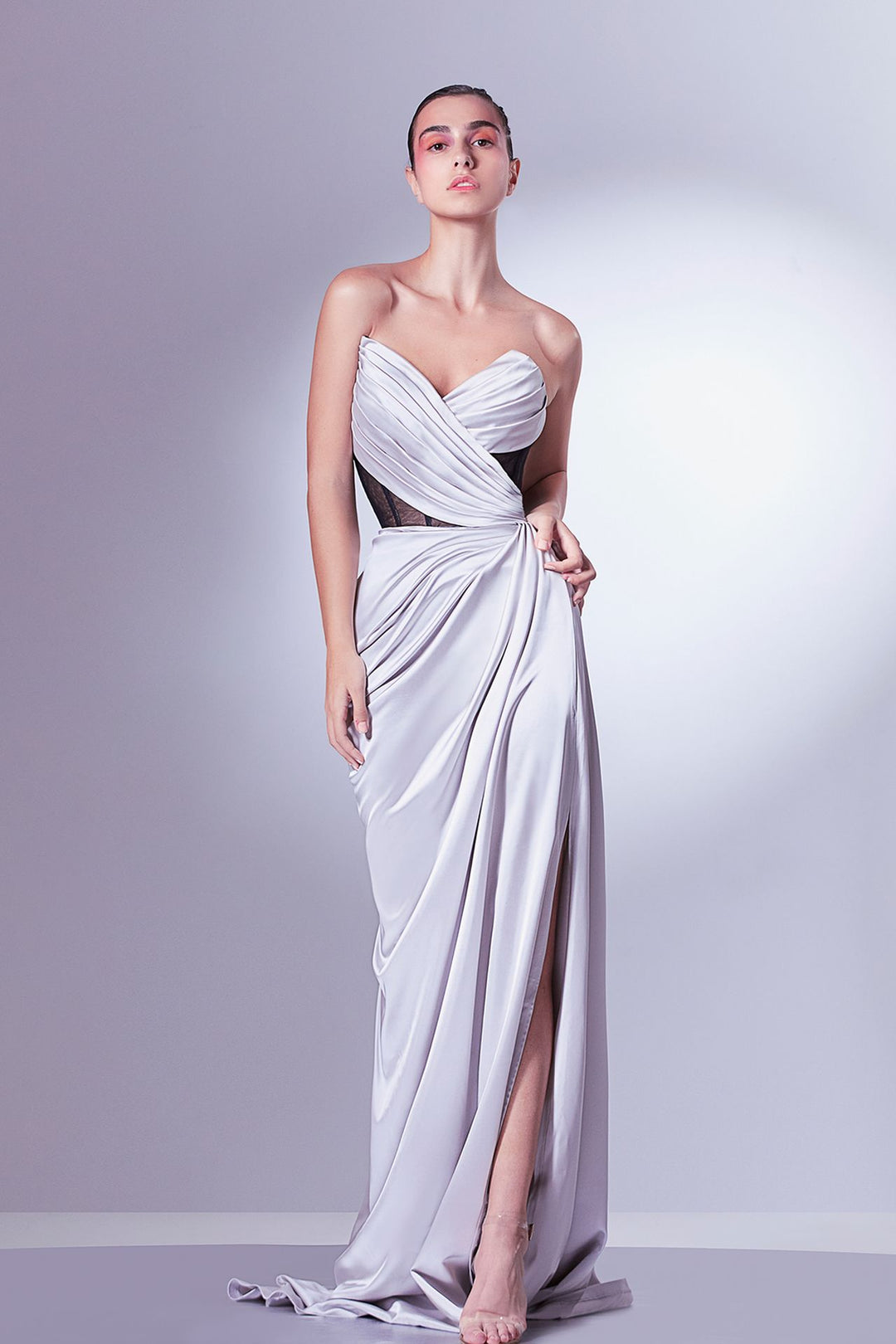 Strapless Satin Dress with Tulle Corset