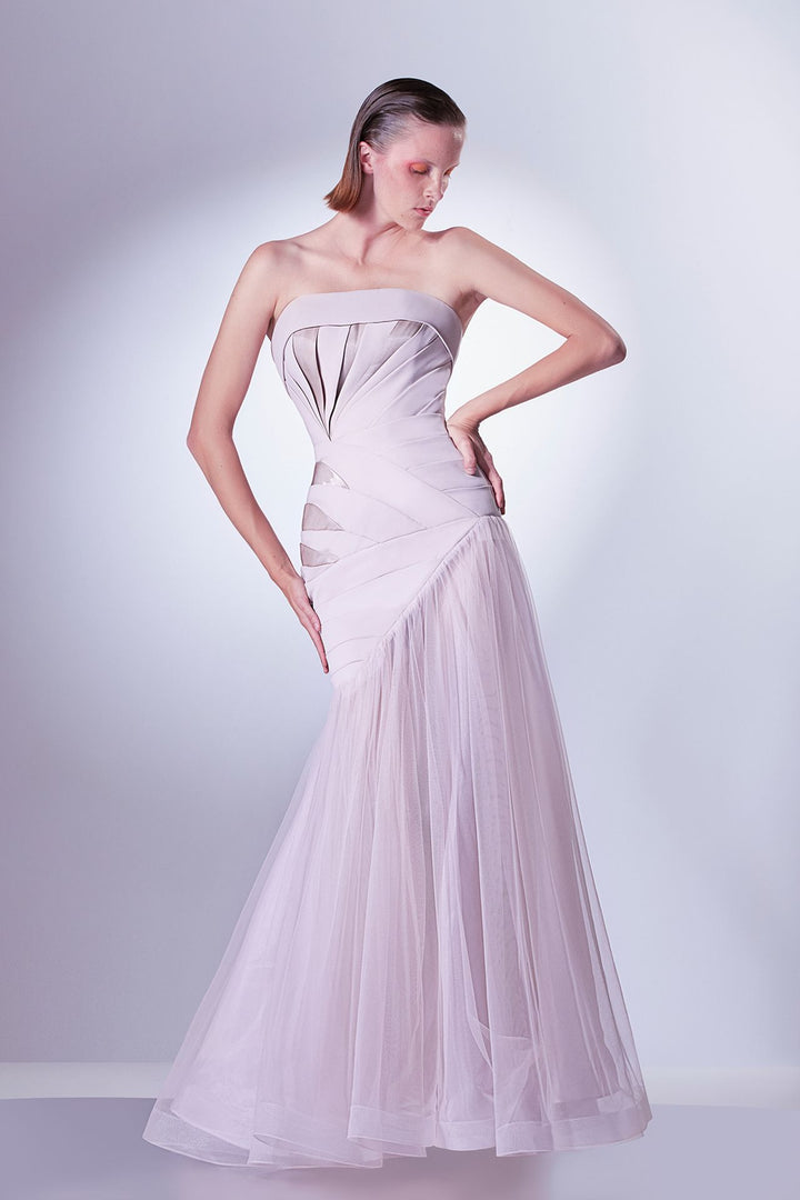 Strapless Deconstructed Crepe and Organdie Dress