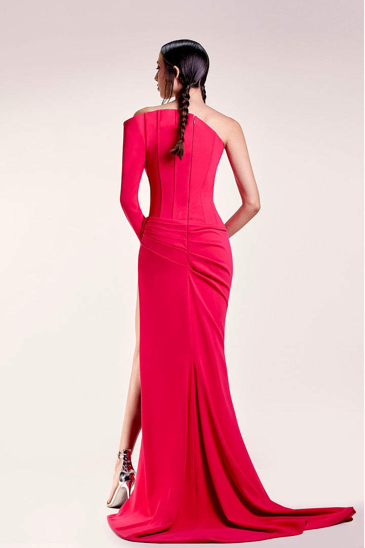 Long Sleeve One-Shoulder Corset Dress