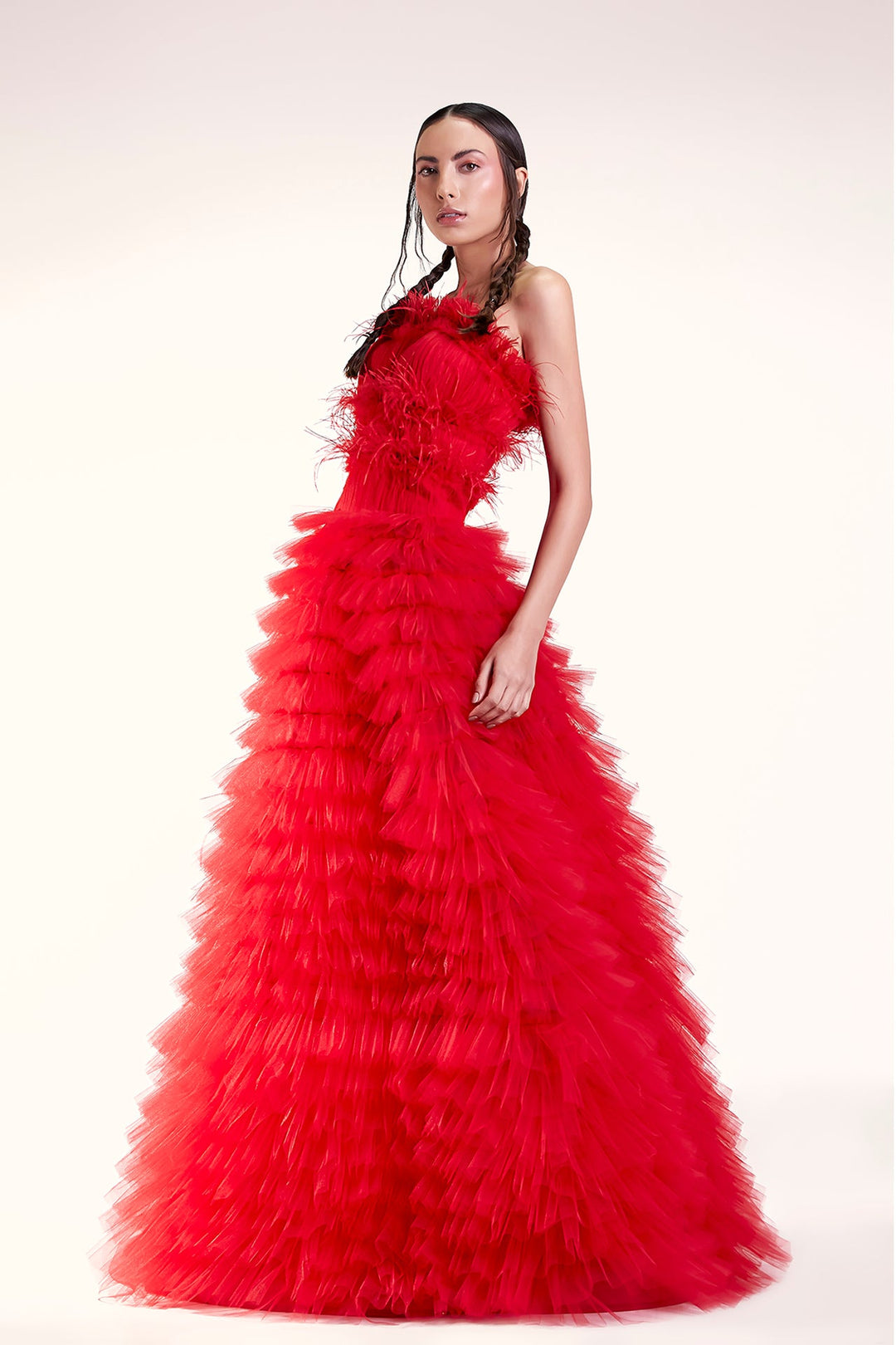 Strapless Multi-Layered Ruffled Tulle Dress