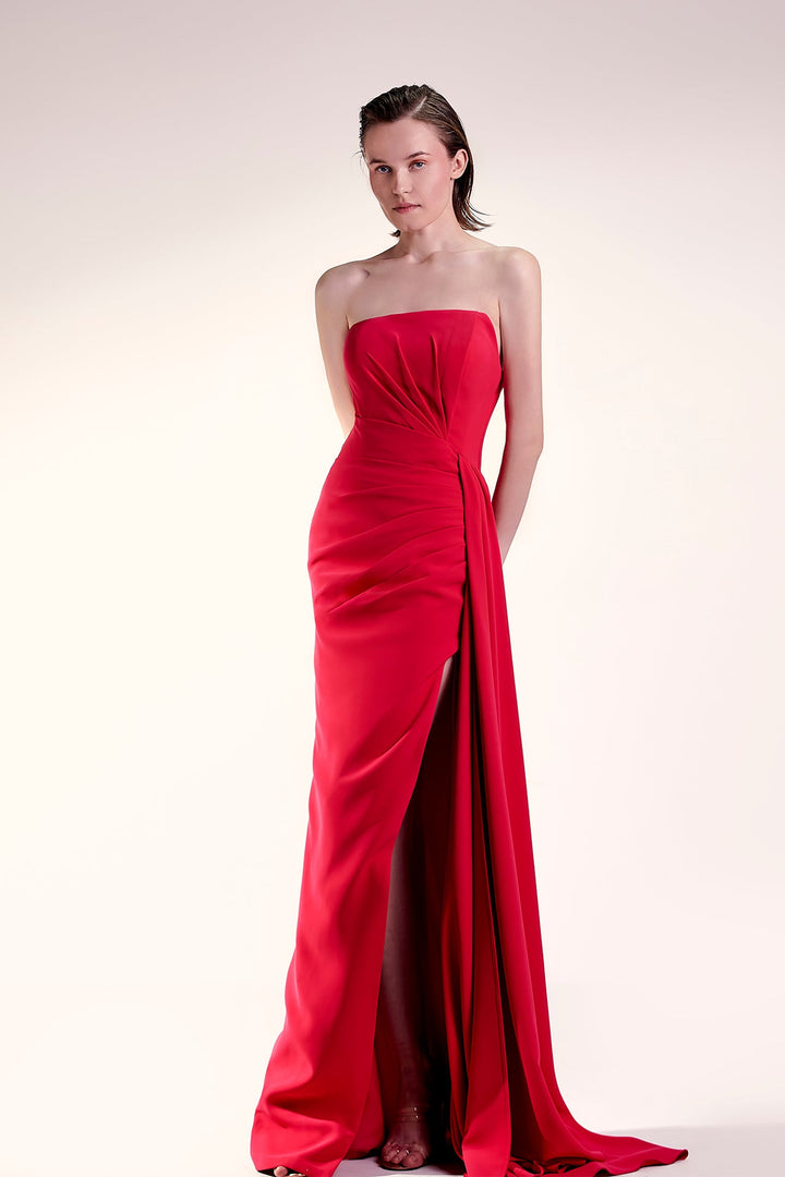 Strapless Fitted Dress with Side Train