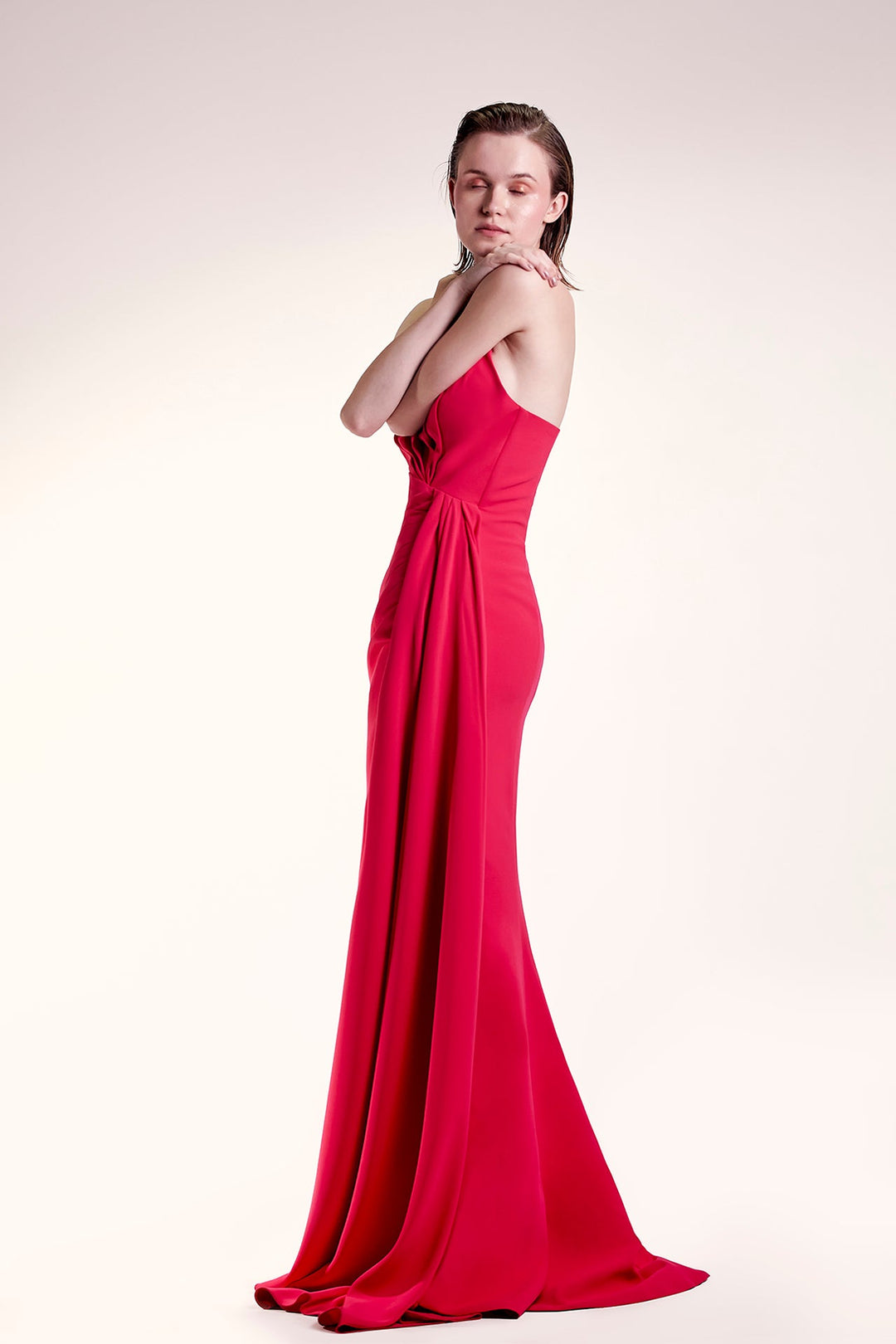 Strapless Fitted Dress with Side Train