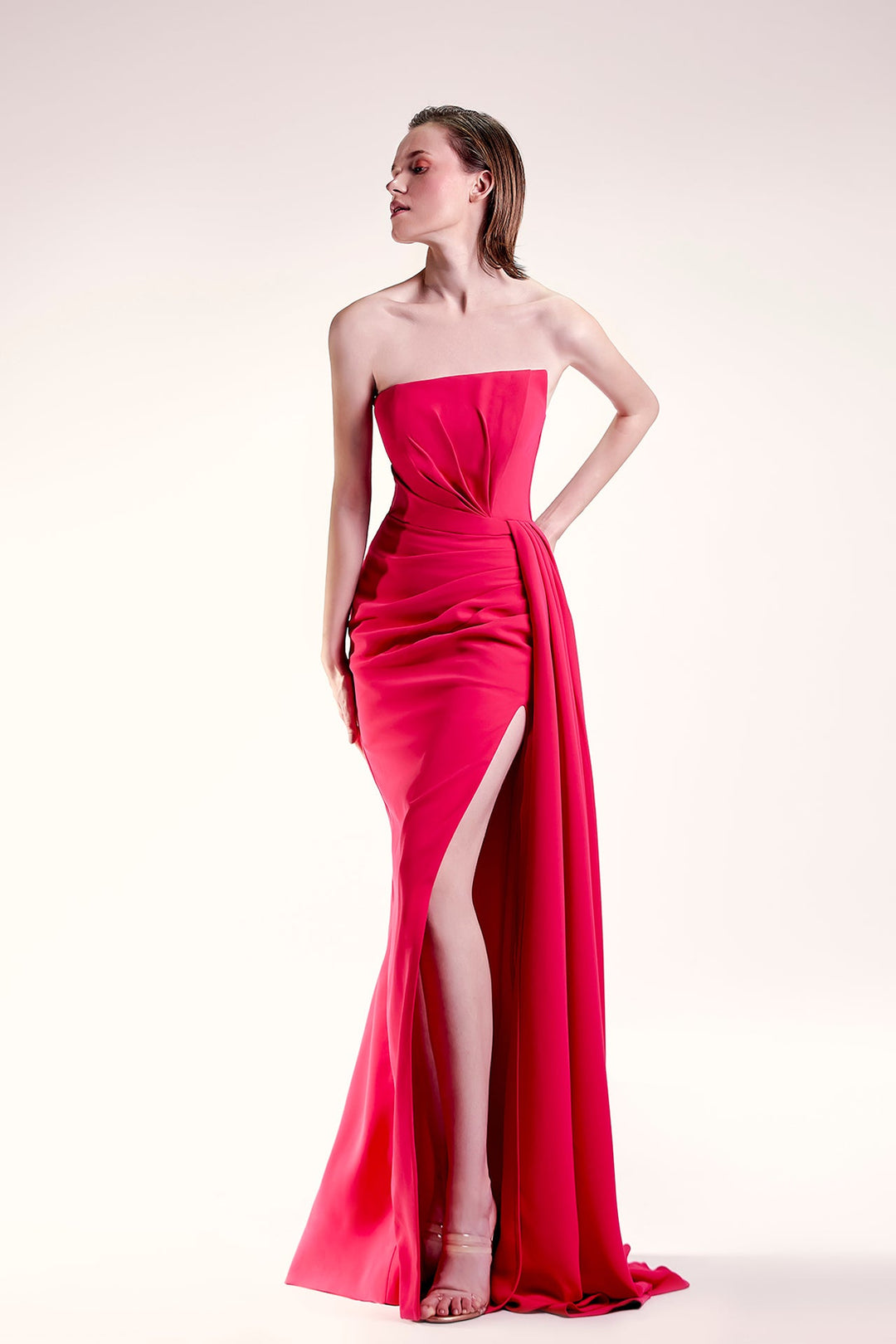 Strapless Fitted Dress with Side Train