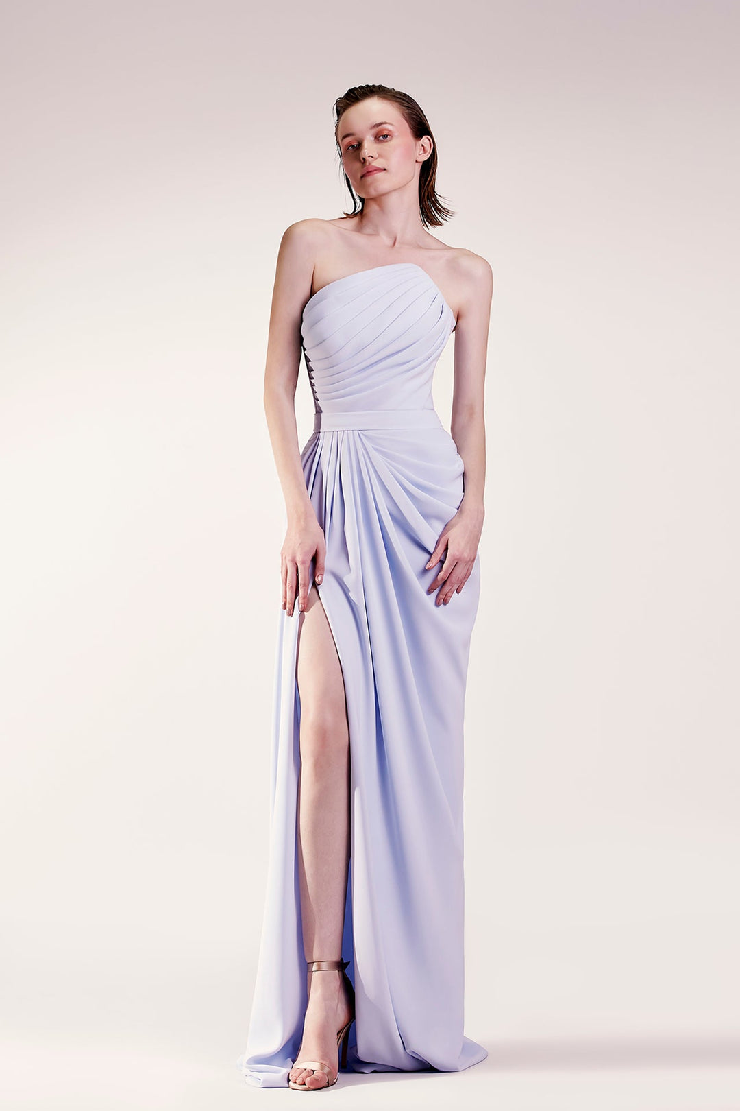 Strapless Draped Crepe Dress