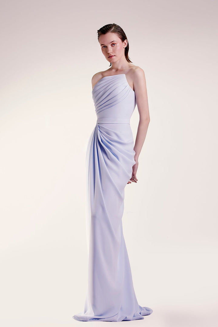 Strapless Draped Crepe Dress