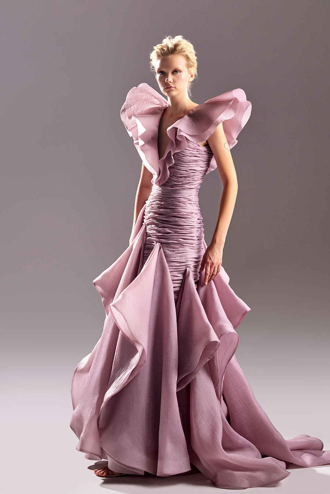 Organza Voluminous Dress with Ruffles