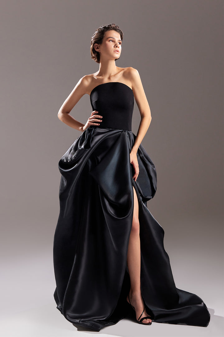 Strapless Crepe and Organdie Dress