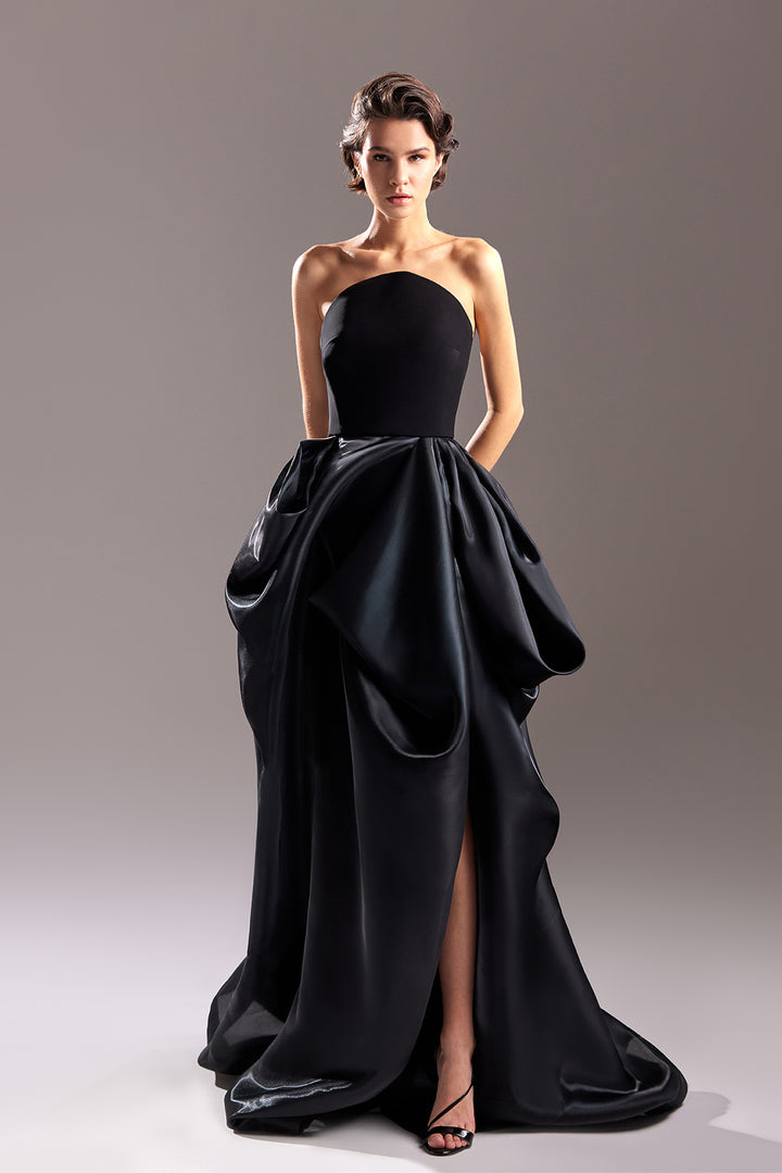 Strapless Crepe and Organdie Dress