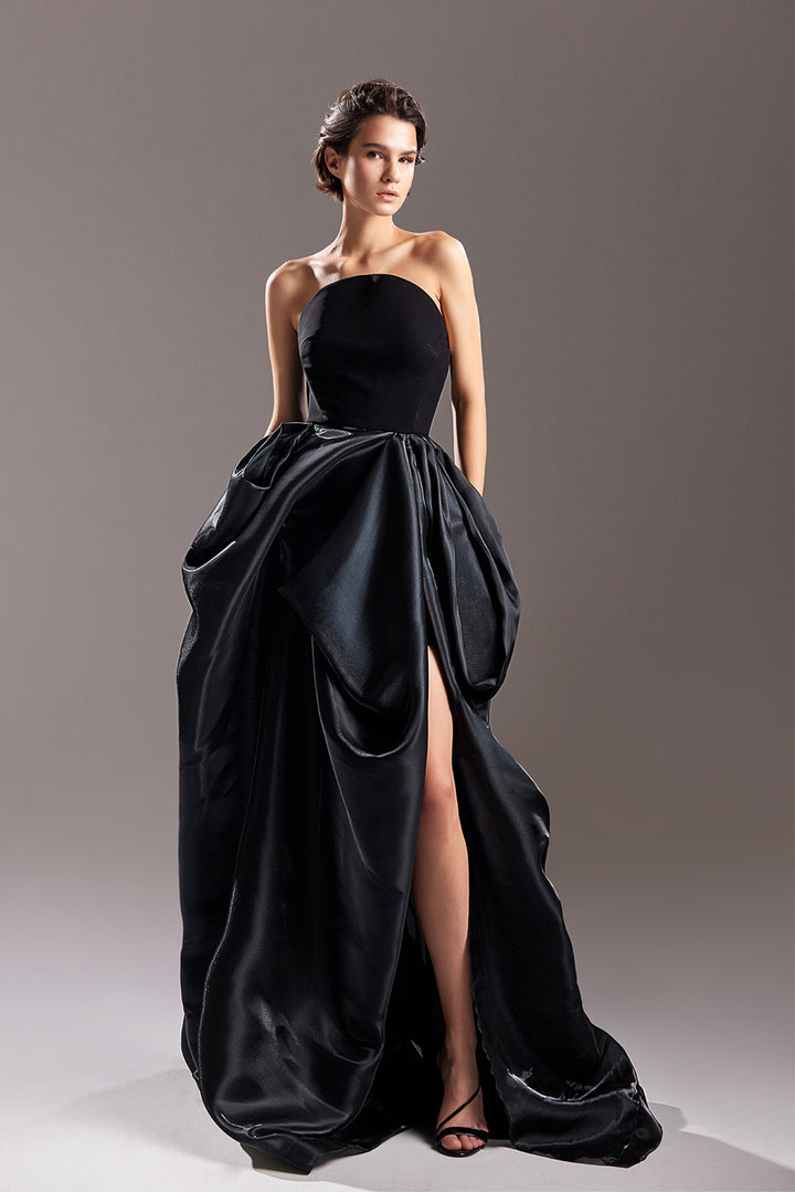 Strapless Crepe and Organdie Dress